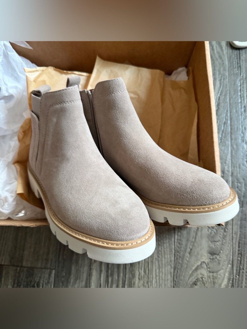 White Mountain Sand Tan Leather Glassie Ankle Boots Inside Zip Brand New Sz 6.5 - Picture 2 of 6